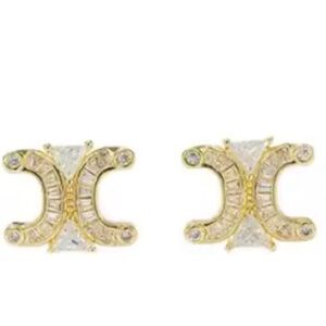Elegant Gold Stud Earrings Faux Diamonds